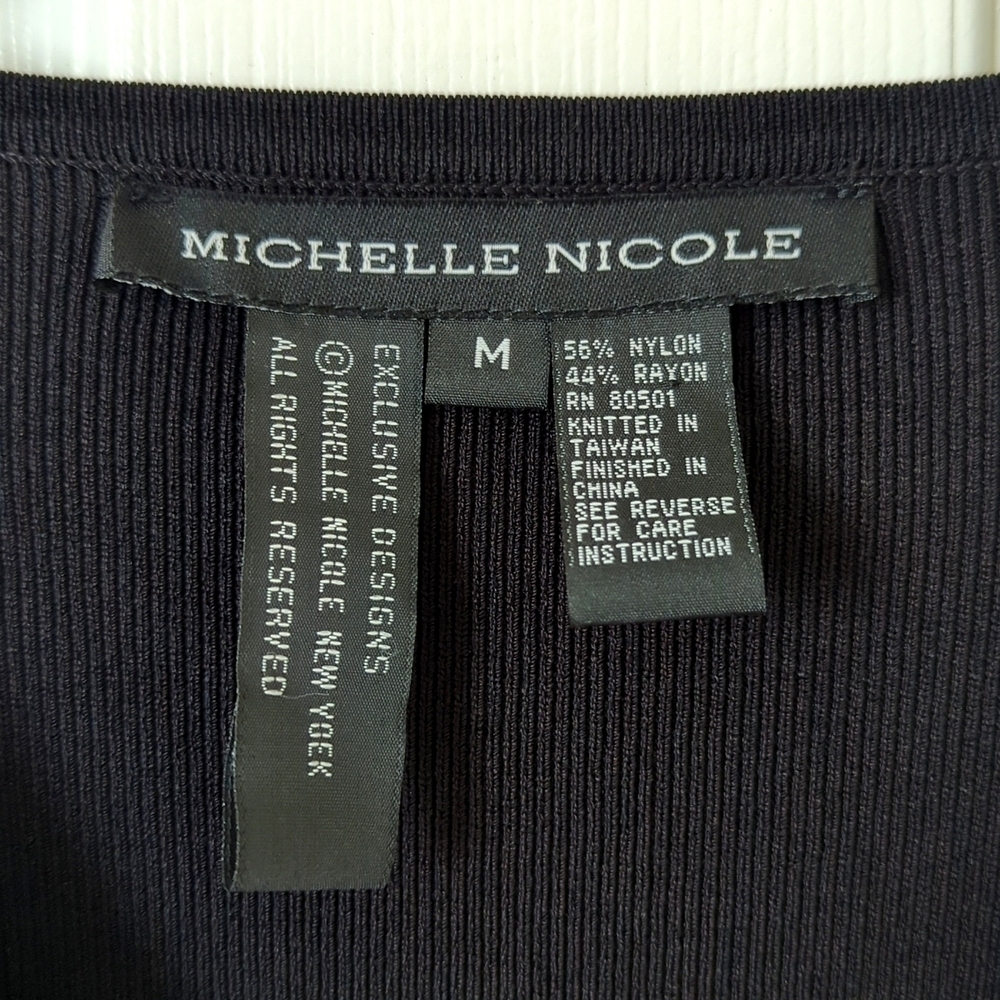 Michelle Nicole Floral Embroidered & Beaded Ribbed Knit V-neck Cardigan Black M - Picture 5 of 10